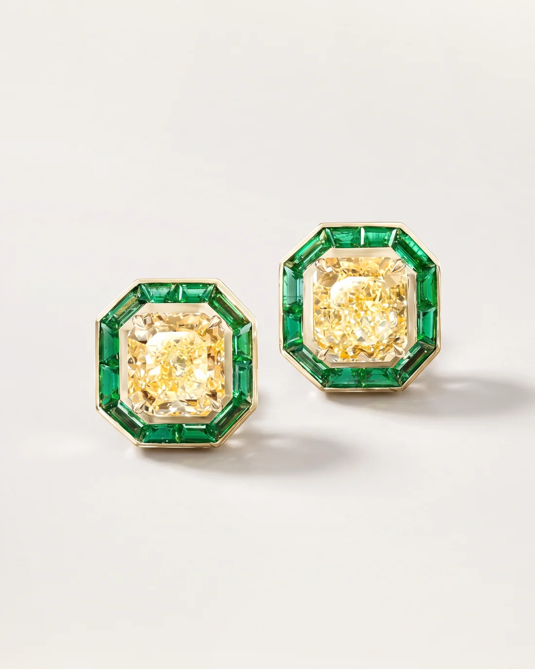 ORTIGAS Emerald Frame Studs earrings, front view