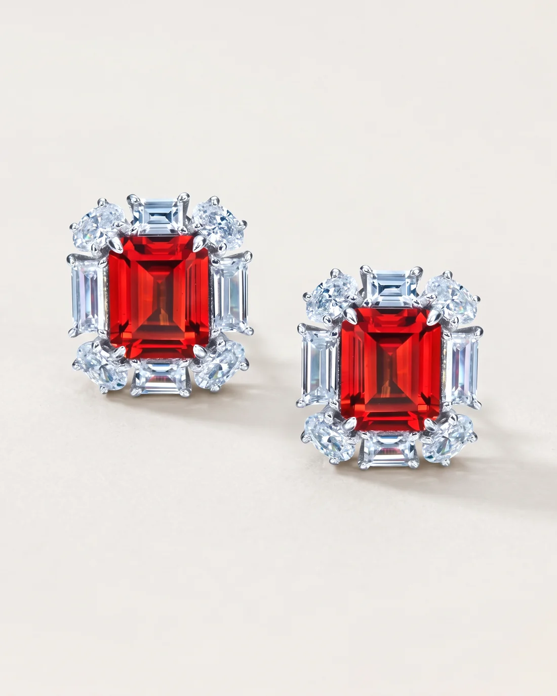 ORTIGAS Ruby Deco earrings, front view