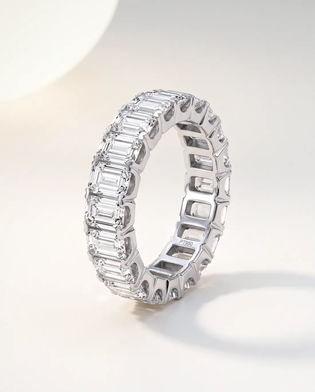ORTIGAS Emerald-Cut Eternity ring, three-quarter view