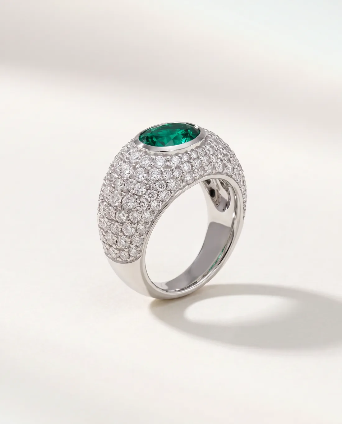 ORTIGAS Emerald Dome ring, three-quarter view