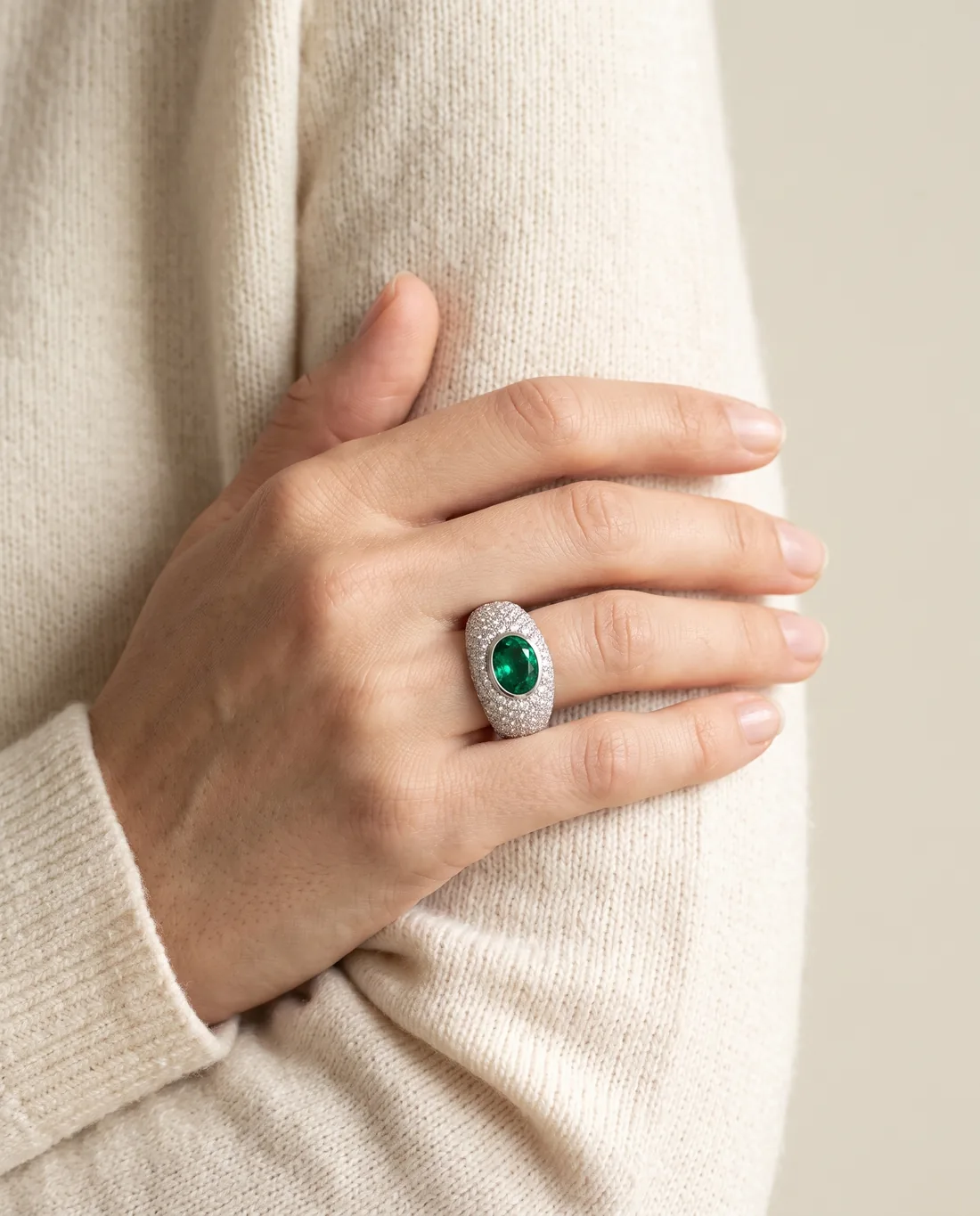 ORTIGAS Emerald Dome ring, worn on the hand