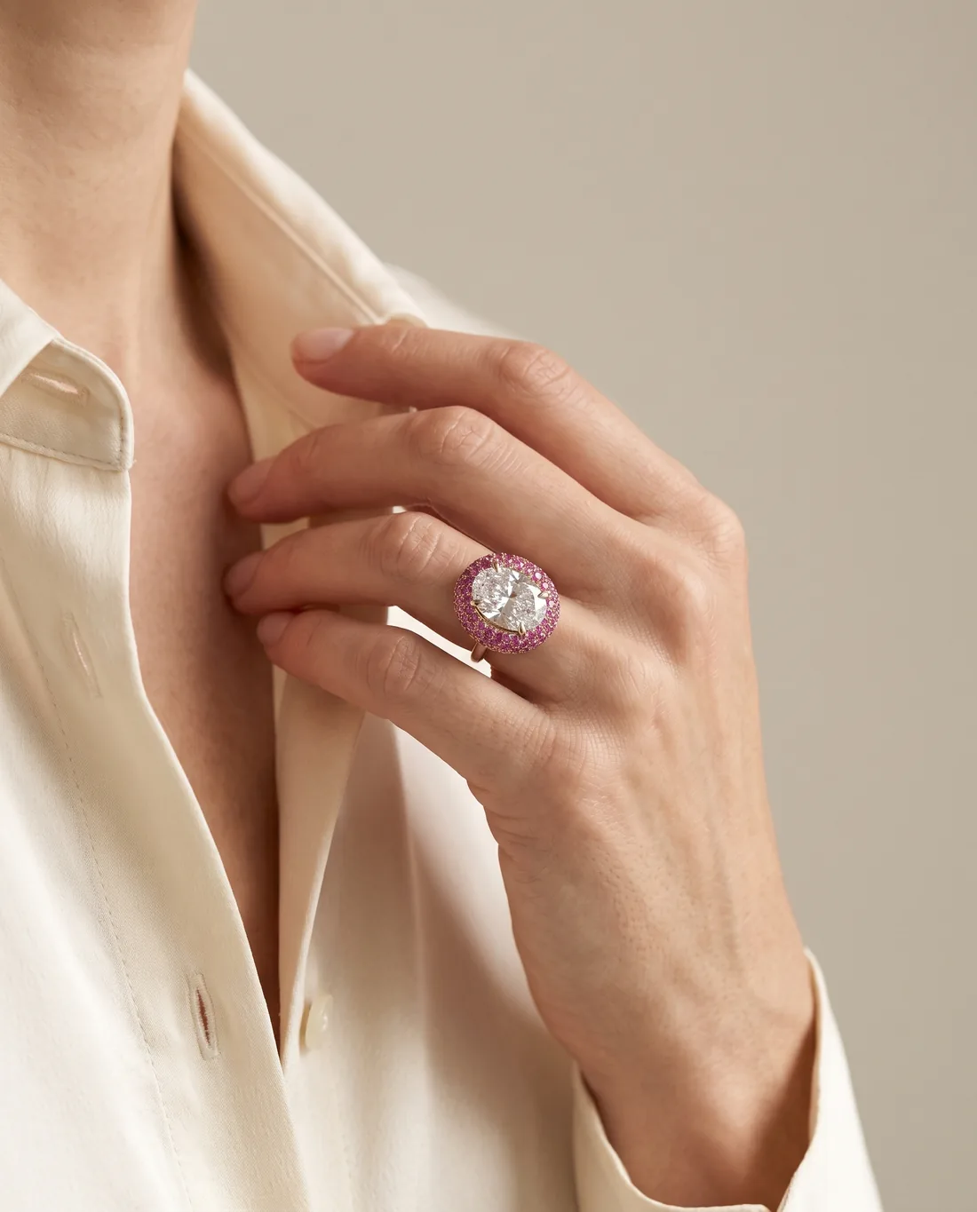 ORTIGAS Pink Sapphire Dome ring, worn on the hand