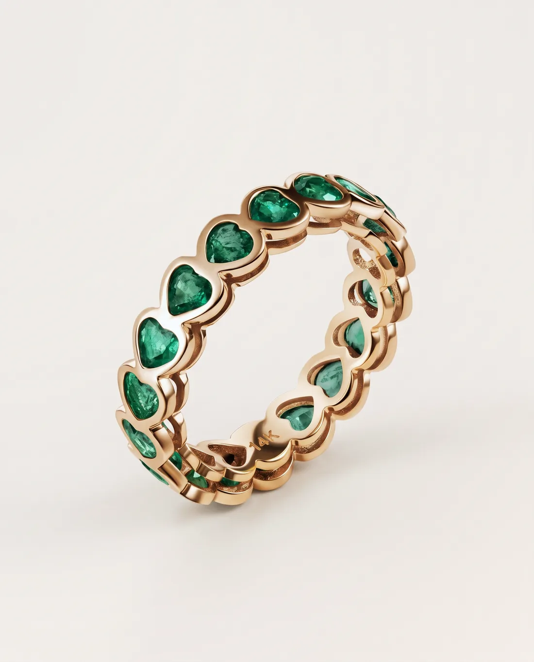 ORTIGAS Rose Emerald Band ring, front view