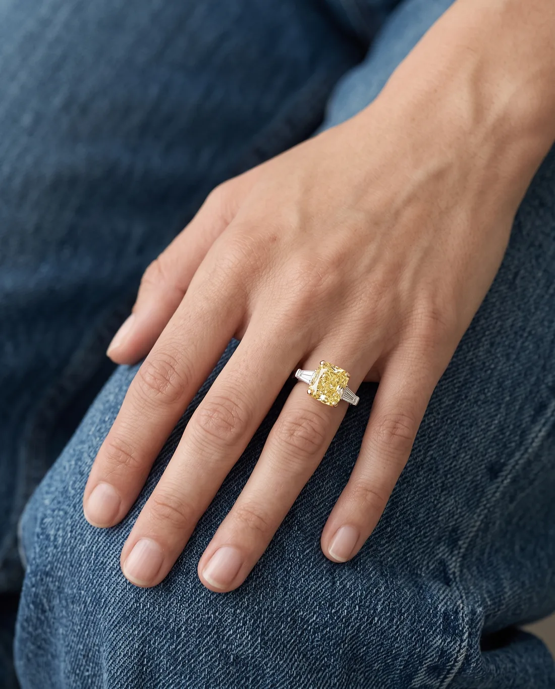 ORTIGAS Yellow Cushion ring, worn on the hand