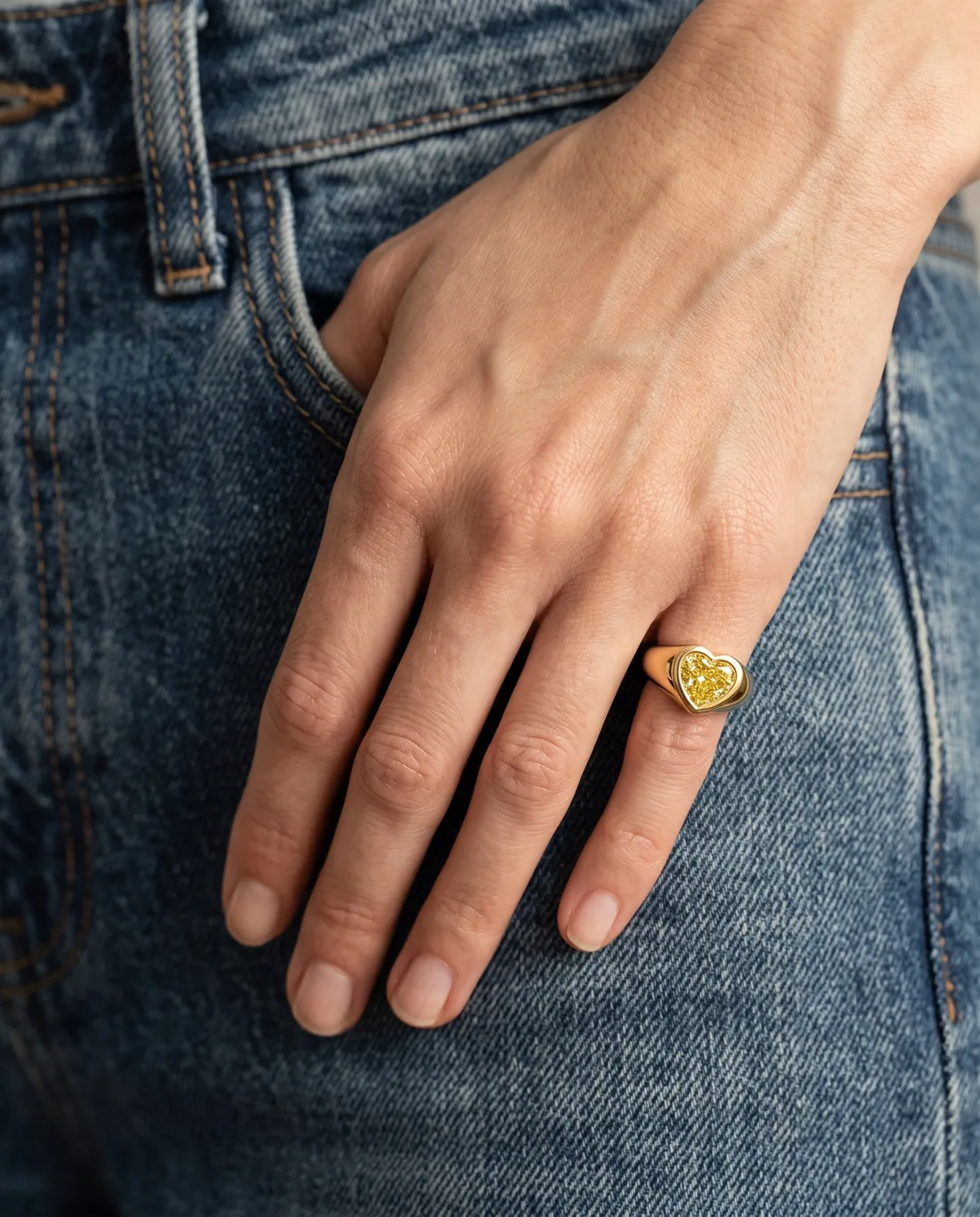 ORTIGAS Yellow Heart Signet ring, worn on the hand